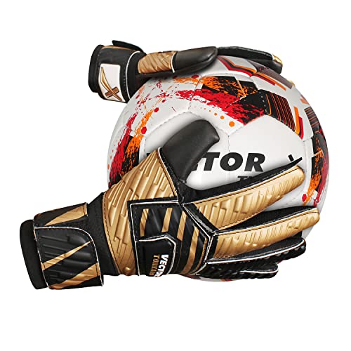 Vector X Tornado Adult Goalkeeper Gloves,Strong Grip for The Toughest Saves,Finger Protect to Give Protection to Prevent Injuries Made with Latex and Foam Use for Football,Color-Black-Gold- Size-8 - Image 5