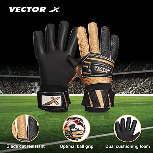 Vector X Tornado Adult Goalkeeper Gloves,Strong Grip for The Toughest Saves,Finger Protect to Give Protection to Prevent Injuries Made with Latex and Foam Use for Football,Color-Black-Gold- Size-8 - Image 4