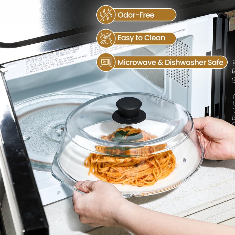 Snuvid 2 in 1, Tall Glass Microwave Splatter Cover for Food & Microwave Place Mat, Plate Splatter Guard Lid with Silicone Handle Knob, Cookware & Bakeware Serving Dish Cover, Food Grade, No Plastic, 10in - Image 5