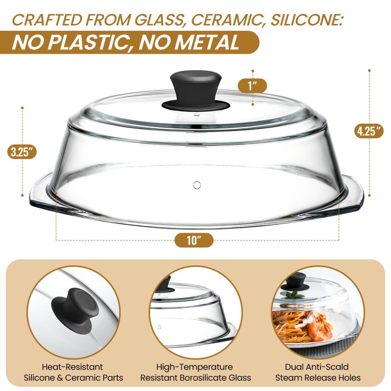 Snuvid 2 in 1, Tall Glass Microwave Splatter Cover for Food & Microwave Place Mat, Plate Splatter Guard Lid with Silicone Handle Knob, Cookware & Bakeware Serving Dish Cover, Food Grade, No Plastic, 10in - Image 2