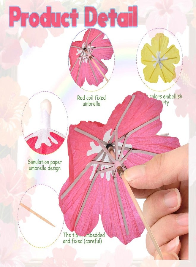 Haundry Cocktail Drink Umbrella Picks, 50 pcs Cocktail Umbrellas for Drinks, Mini Hibiscus Paper Drink Umbrellas Toothpicks for Luau Parasols Tropical Hawaiian Tiki Party Decorations - Image 3