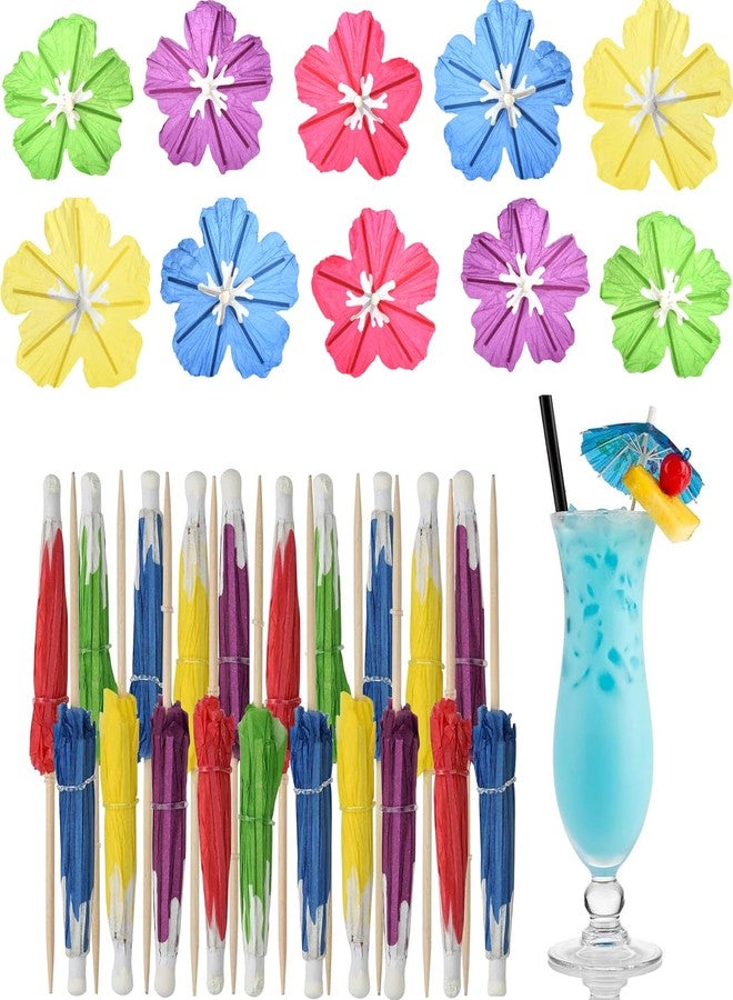 Haundry Cocktail Drink Umbrella Picks, 50 pcs Cocktail Umbrellas for Drinks, Mini Hibiscus Paper Drink Umbrellas Toothpicks for Luau Parasols Tropical Hawaiian Tiki Party Decorations - Image 1