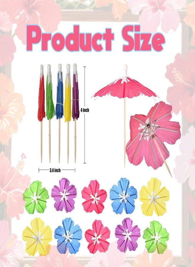 Haundry Cocktail Drink Umbrella Picks, 50 pcs Cocktail Umbrellas for Drinks, Mini Hibiscus Paper Drink Umbrellas Toothpicks for Luau Parasols Tropical Hawaiian Tiki Party Decorations - Image 2