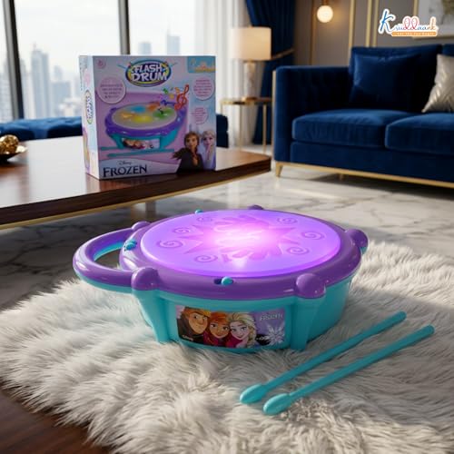 Kriiddaank Frozen Elsa & Anna Flash Drum Toy for Toddlers - Battery Operated Musical Instrument with 3D 5-Color LED Lights & 9 Songs - Interactive Educational Toy |Birthday Gift for Kids 3+ Years - Image 5