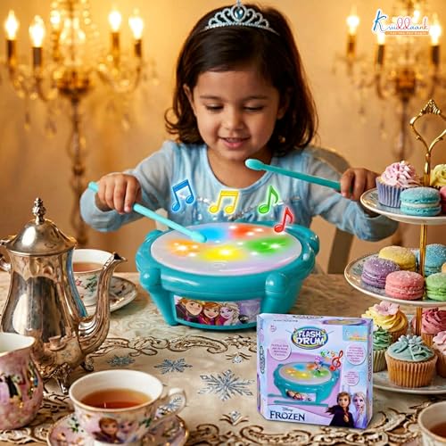 Kriiddaank Frozen Elsa & Anna Flash Drum Toy for Toddlers - Battery Operated Musical Instrument with 3D 5-Color LED Lights & 9 Songs - Interactive Educational Toy |Birthday Gift for Kids 3+ Years - Image 4
