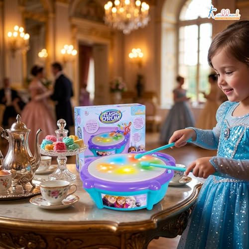 Kriiddaank Frozen Elsa & Anna Flash Drum Toy for Toddlers - Battery Operated Musical Instrument with 3D 5-Color LED Lights & 9 Songs - Interactive Educational Toy |Birthday Gift for Kids 3+ Years - Image 3