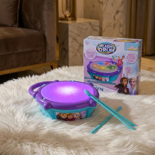 Kriiddaank Frozen Elsa & Anna Flash Drum Toy for Toddlers - Battery Operated Musical Instrument with 3D 5-Color LED Lights & 9 Songs - Interactive Educational Toy |Birthday Gift for Kids 3+ Years - Image 1