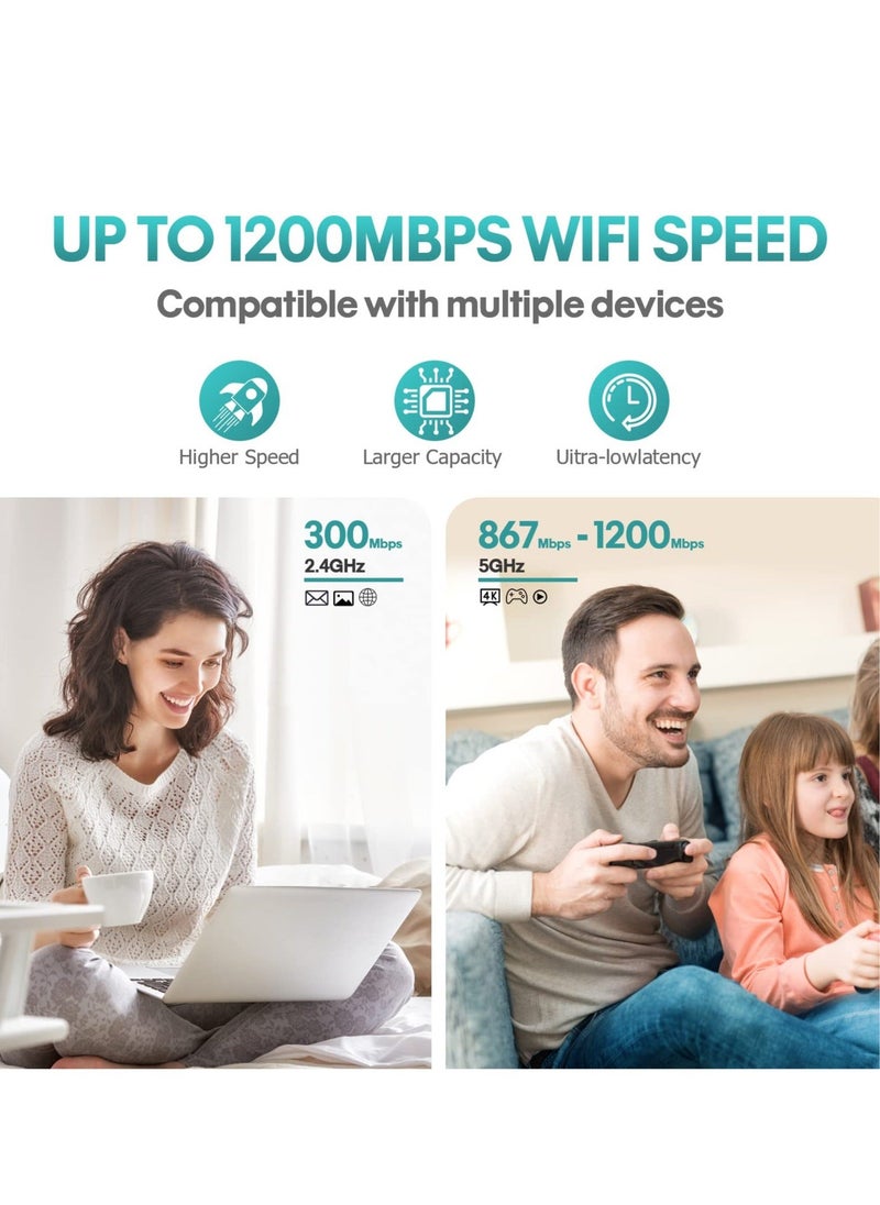 WiFi Extender 1200Mbps, WiFi Extenders Signal Booster for Home, WiFi Range Extender Signal Booster up to 8000sq.ft, WiFi Booster, WiFi Extender Outdoor, Internet Booster, Internet Extender