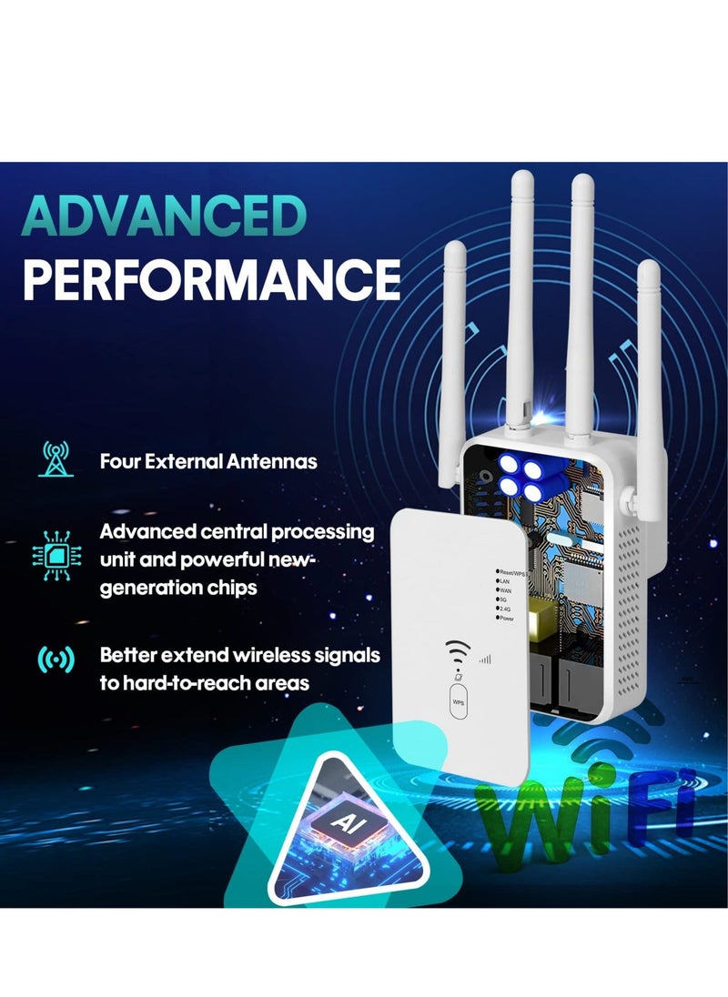 WiFi Extender 1200Mbps, WiFi Extenders Signal Booster for Home, WiFi Range Extender Signal Booster up to 8000sq.ft, WiFi Booster, WiFi Extender Outdoor, Internet Booster, Internet Extender