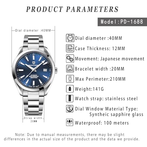 PAGRNE DESIGN Pagani Design Men Automatic Watch Japan Movement Sapphire Glass Stainless Steel Bracelet 100 Meter Waterproof Sports Watch - Image 3