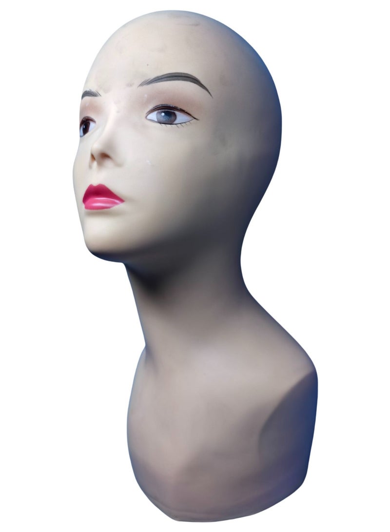 ORTUK Mannequin Head for Wigs, Female Mannequin Head Waterproof Makeup Practice, Display Manikin Head Hat Display Stand, Realistic Bald Mannequin Head Shoulders Easy to Clean Dummy Head - 18x21x37 cm - Image 3