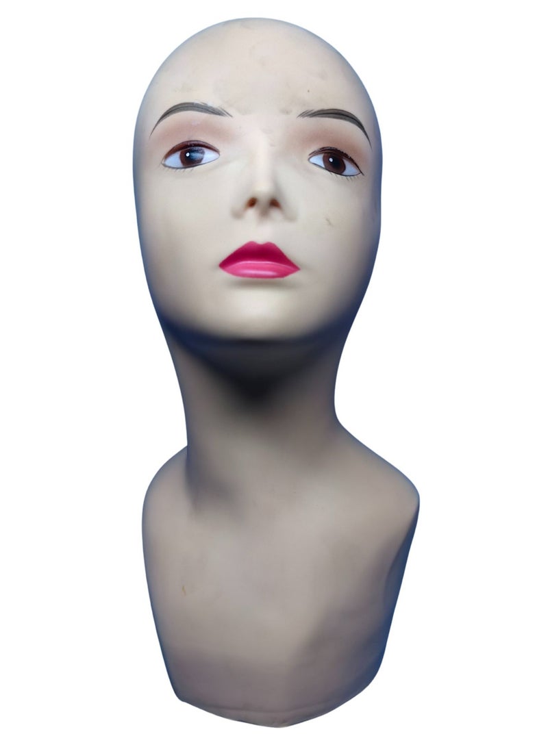 ORTUK Mannequin Head for Wigs, Female Mannequin Head Waterproof Makeup Practice, Display Manikin Head Hat Display Stand, Realistic Bald Mannequin Head Shoulders Easy to Clean Dummy Head - 18x21x37 cm - Image 1