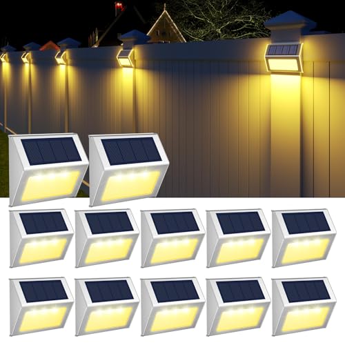 JSOT Solar Deck Lights -12 Pack Solar Fence Lights Waterproof Outdoor Light Fence Post Light for Outside Pool Garden Backyard Patio Yard Wall Stair Step, Warm Light - Image 1