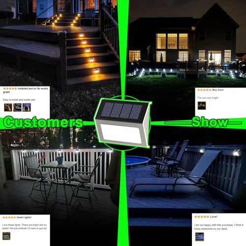 JSOT Solar Deck Lights -12 Pack Solar Fence Lights Waterproof Outdoor Light Fence Post Light for Outside Pool Garden Backyard Patio Yard Wall Stair Step, Warm Light - Image 2