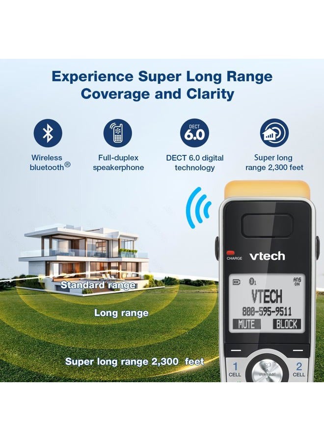 vtech IS8151-5 Super Long Range 5 Handset DECT Cordless Phone for Home with Answering Machine, 2300 ft Range, Call Blocking, Bluetooth, Headset Jack, Power Backup, Intercom, Expandable to 12 HS - Image 2