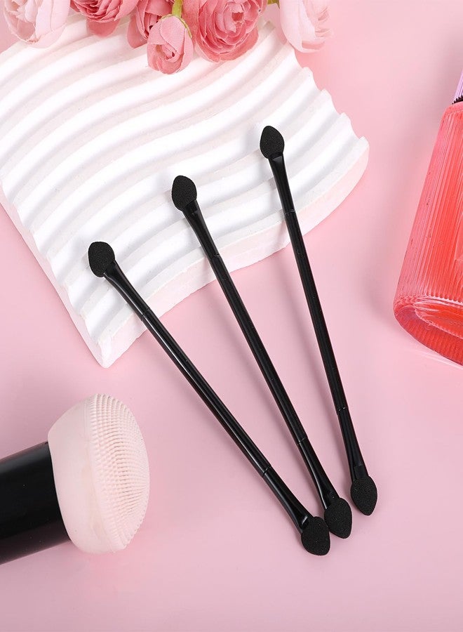 Psiriol 30 PCS Professional Double-End Eyeshadow Brushes, Disposable Dual Side Sponge Eyeshadow Brush, Disposable Eyeshadow Applicators, Cosmetic Tools (4.8inch, Round Handle, Black) - Image 3