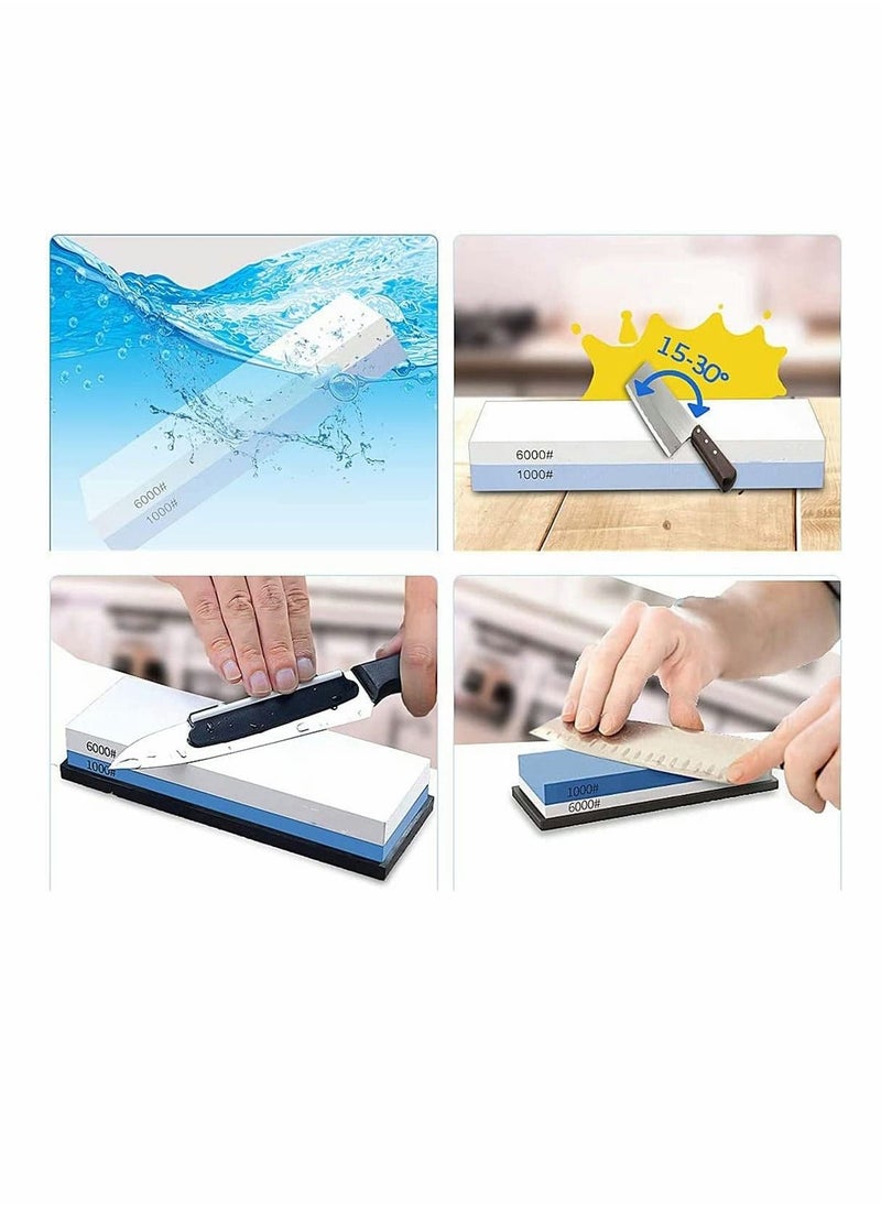 Y&D Whetstone Set 1000 6000 Knife Sharpening Stones Double Sided Grit Professional 2-in-1 Waterstone Kit for Kitchen Knives Scissors Razors Rubber Stone Holder Included  - Image 4