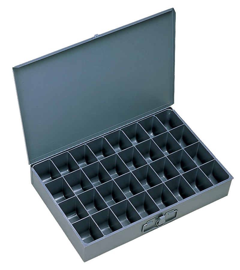 Durham 107-95-IND Gray Cold Rolled Steel Individual Large Scoop Box, 18" Width x 3" Height x 12" Depth, 32 Compartment - Image 1