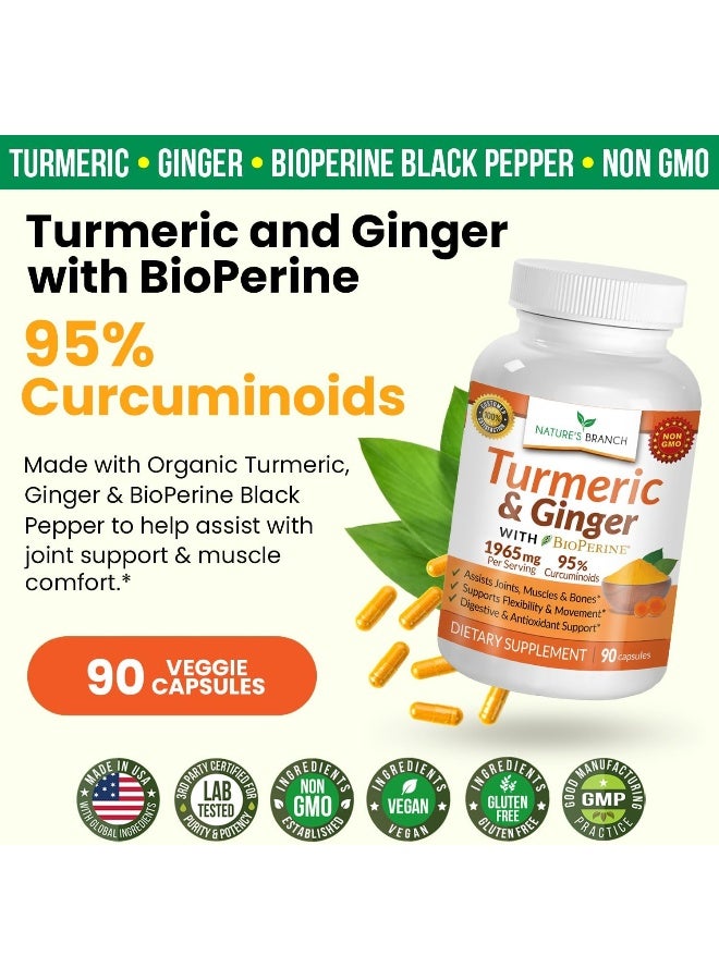 Nature's Branch Extra Strength Turmeric Curcumin with Ginger & BioPerine - 1950mg Joint Pain Relief Supplement - Image 3