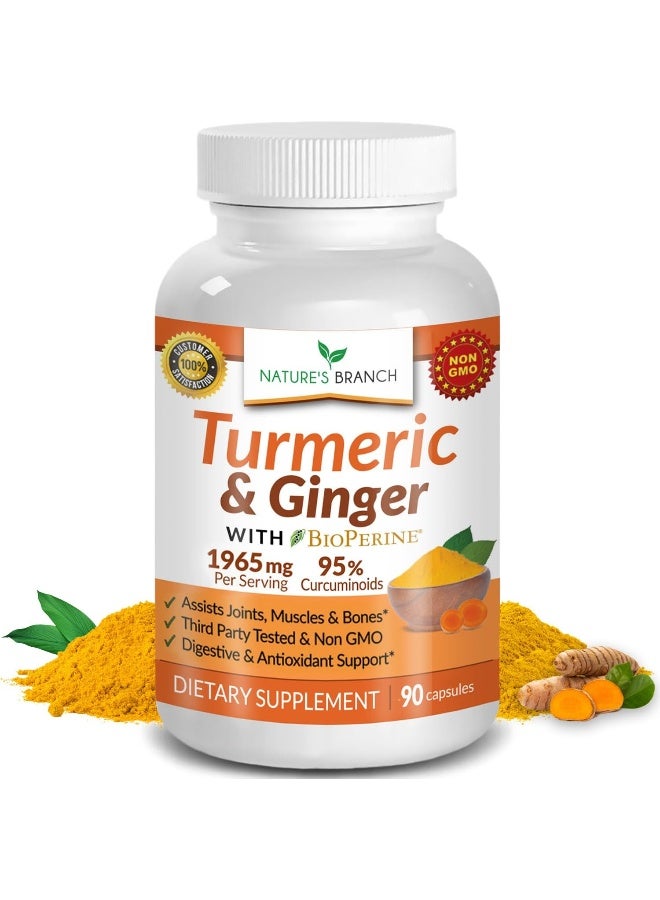 Nature's Branch Extra Strength Turmeric Curcumin with Ginger & BioPerine - 1950mg Joint Pain Relief Supplement - Image 1