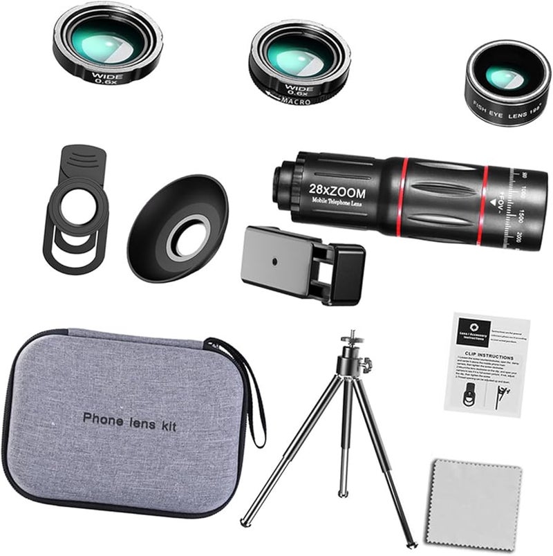 28X Telephoto Lens with Fisheye Wide Angle for Most Phones Portable Tripod Included - Image 1