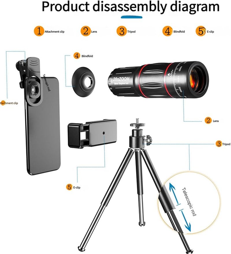 28X Telephoto Lens with Fisheye Wide Angle for Most Phones Portable Tripod Included - Image 4