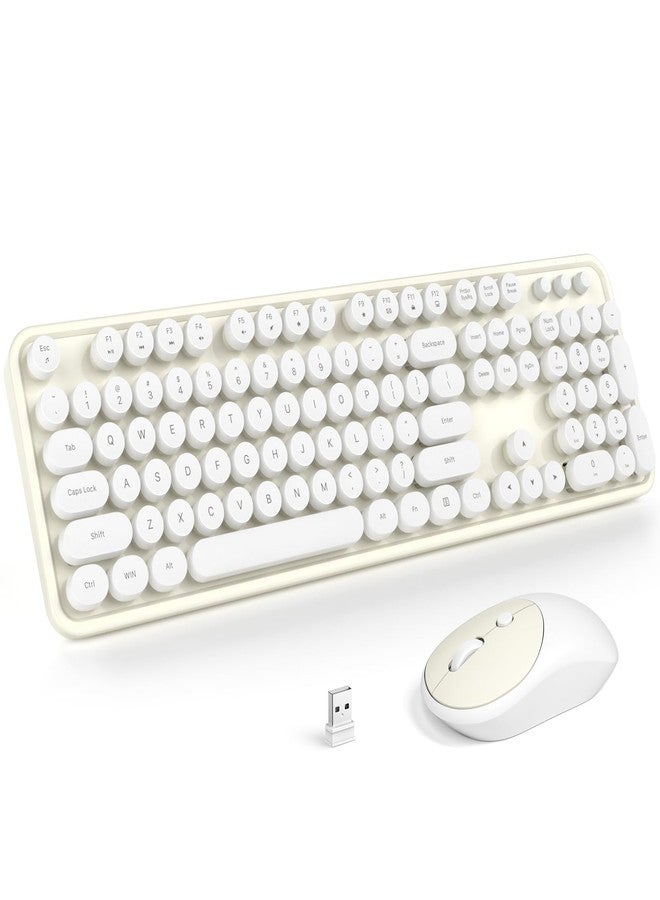 MOFII Wireless Keyboard and Mouse Combo, Computer Full Size 2.4G Plug and Play Wireless Typewriter Retro Round Keyboard and Mouse Set for Windows, Computer, Desktop, PC, Notebook - (Off White) - Image 1