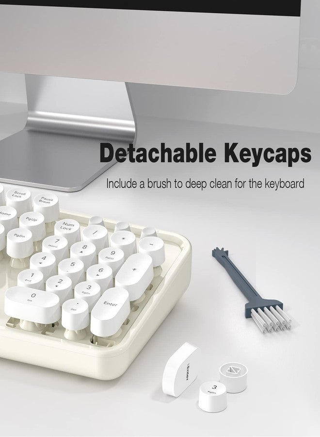 MOFII Wireless Keyboard and Mouse Combo, Computer Full Size 2.4G Plug and Play Wireless Typewriter Retro Round Keyboard and Mouse Set for Windows, Computer, Desktop, PC, Notebook - (Off White) - Image 5
