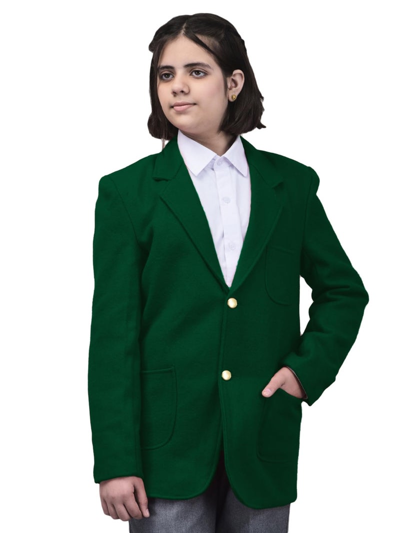 Noty Store Noty ® Boys & Girls Winter- School Uniform Blazer | Coat | Jacket- Woolen Fabric- Front Open Button Closure | School Winter Unisex Blazer | Both Side Pockets (in, Age, 4, 6, Regular, Green) - Image 1