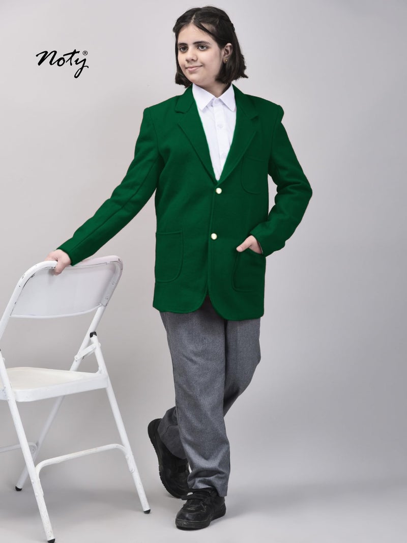 Noty Store Noty ® Boys & Girls Winter- School Uniform Blazer | Coat | Jacket- Woolen Fabric- Front Open Button Closure | School Winter Unisex Blazer | Both Side Pockets (in, Age, 4, 6, Regular, Green) - Image 2