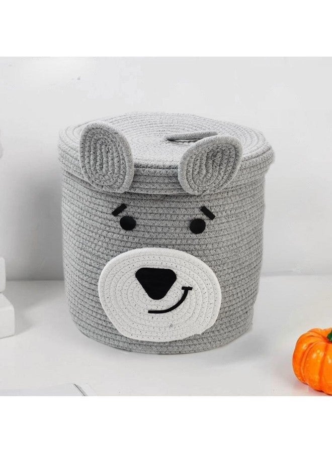 Rosslyn Kids Lid Basket with Beautiful Characters - Rope Storage Basket for Baby Diaper, Stuffed Animal Storage Bin Rope Basket for Kids Toy - Baby Laundry Baskets with lid - Bear - Image 2