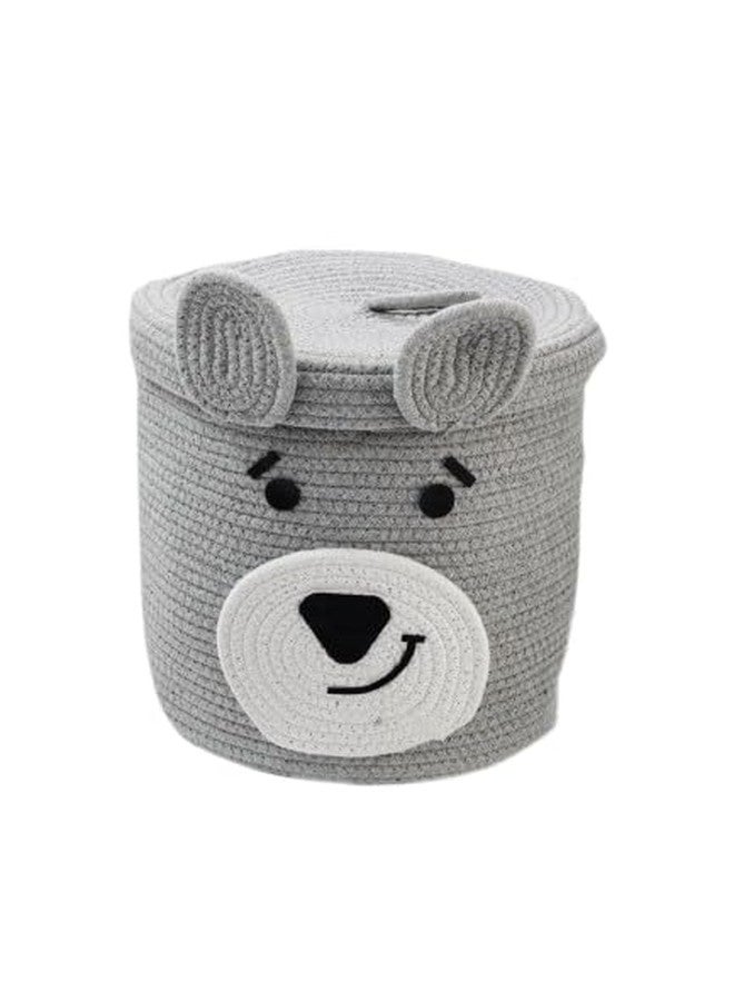 Rosslyn Kids Lid Basket with Beautiful Characters - Rope Storage Basket for Baby Diaper, Stuffed Animal Storage Bin Rope Basket for Kids Toy - Baby Laundry Baskets with lid - Bear - Image 1