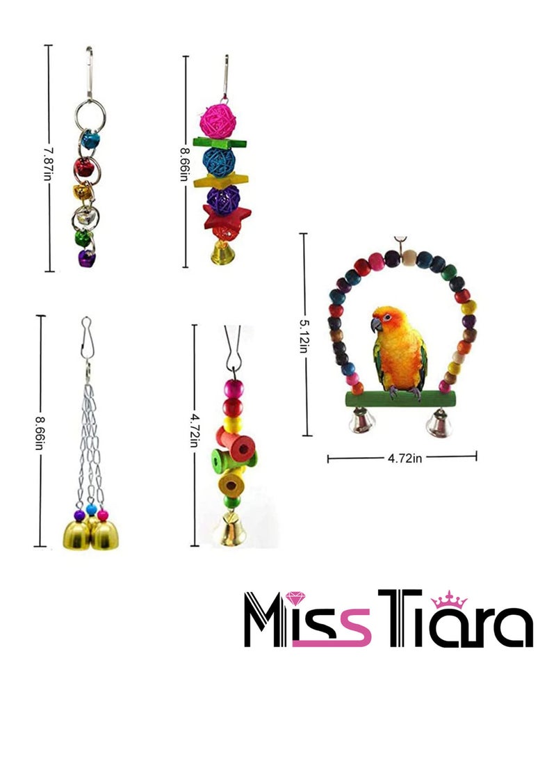 MissTiara Bird Toys,Parrot Cage Toys,Bird Stand,Bird Cage Accessories,Parrot Chew Toys,Swing Hanging Toys with Bell Hammock Hanging Perch Toy (7Pieces) - Image 2