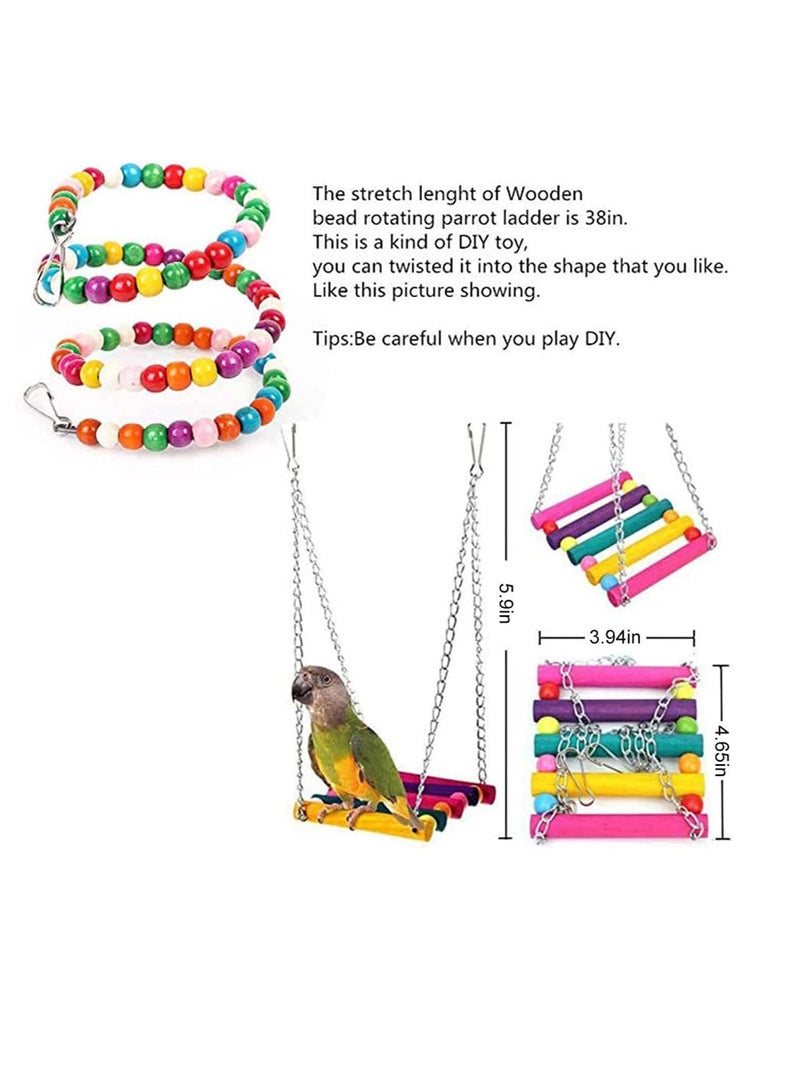 MissTiara Bird Toys,Parrot Cage Toys,Bird Stand,Bird Cage Accessories,Parrot Chew Toys,Swing Hanging Toys with Bell Hammock Hanging Perch Toy (7Pieces) - Image 3