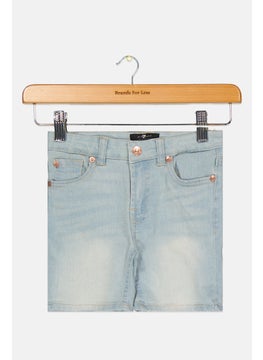 7 FOR ALL MANKIND Toddlers Girl Washed Denim Short, Blue  - Image 1