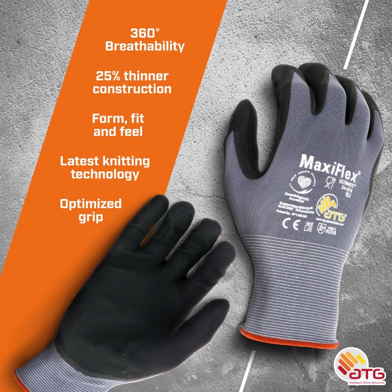 ATG MaxiFlex PIP 34-874/M MaxiFlex Ultimate, Foam Nitrile Palm Coated Gloves, Gray, Medium (Pack of 3) - Image 4