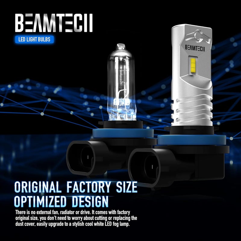 BEAMTECH H11 Led Fog Light Bulb, CSP Chips 6500K 800 Lumens Xenon White Extremely Super Bright of 2 - Image 2