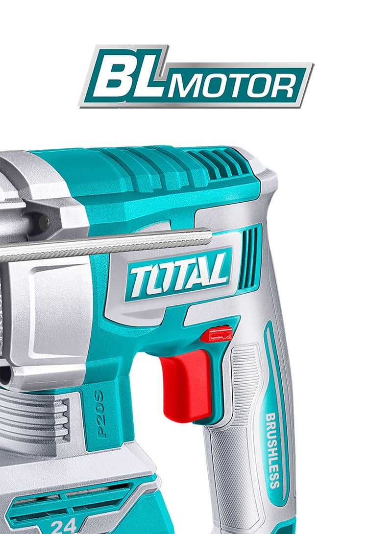 TOTAL 20V Brushless Cordless Rotary Hammer (2.4J) - SDS Plus Concrete Drill with 24mm Capacity, 2x 4.0Ah High-Capacity Batteries, Charger, 3 Drills & Chisel - TRHLI202482 - Image 4