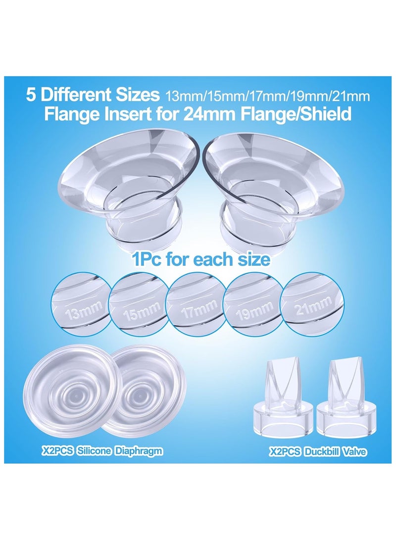 Hihonor 9 Pack,Breast Milk Pump Flange Inserts 13/15/17/19/21mm Compatible with Momcozy Wearable Breast Pump, for TSRETE/Spectra/Medela 24mm Shields/Flanges, Include Silicone Diaphragm Duckbill Valve - Image 3