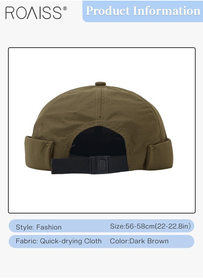 roaiss - Men's Retro Brimless Cap, Summer Quick Dry Brimless Doceker Cap, Street Trend Fashion Dark Brown, Adjustable Size - Image 1