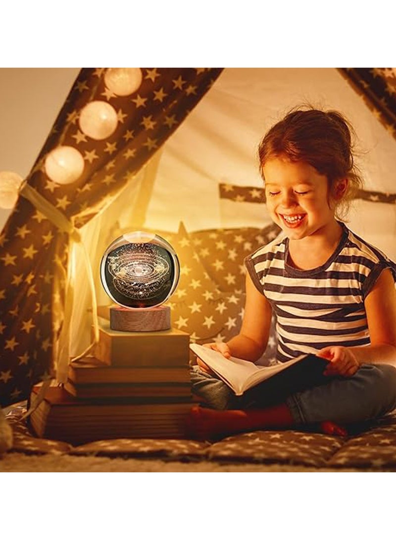 (Saturn) 3D Glass Crystal Ball Night Light with Wooden Base Fantasy Decoration LED Night Light Bedroom Decoration - Image 3