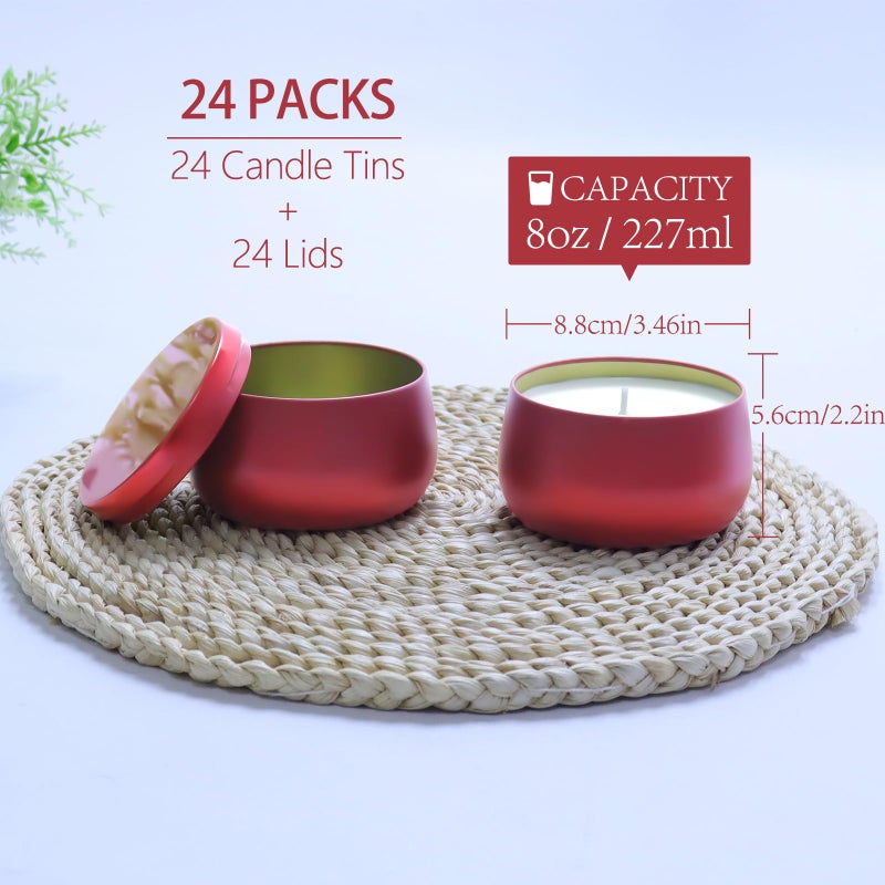 HOMAMAMOON 24 Pcs 8oz Candle Tins with Lids Bulk, Drak Red Metal Candle Jars for Making Candles, Shatterproof Empty Candle Containers & Vessels for DIY Travel & Small Business - Image 2