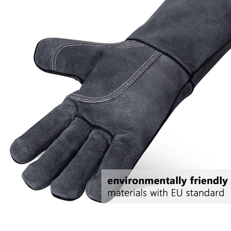 OZERO 932℉ Forge Welding Gloves 14-inch Heat Resistant Leather Grill BBQ Glove with Flame Retardant Long Sleeve and Insulated Lining for Men and Women Gray - Image 4