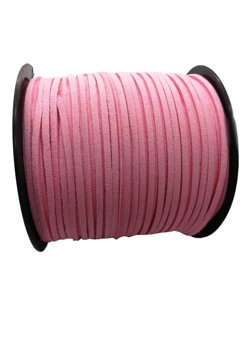 سلك جلد صناعي بسمك 2.6 مم، 100 ياردة، حبل مسطح لصنع القلائد والأساور والمجوهرات والأعمال اليدوية، لاصق قهوة مع بكرة، سوار وقلادة مصنوعة يدوياً (وردي) - Image 1