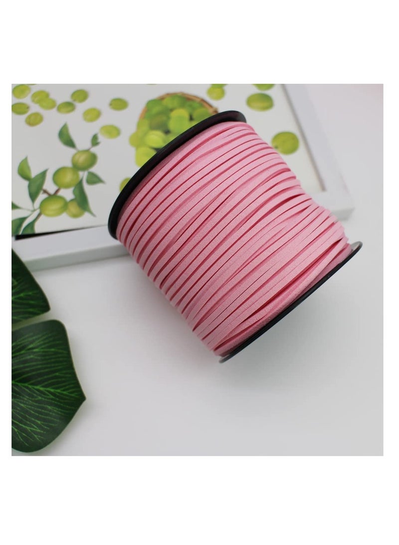 سلك جلد صناعي بسمك 2.6 مم، 100 ياردة، حبل مسطح لصنع القلائد والأساور والمجوهرات والأعمال اليدوية، لاصق قهوة مع بكرة، سوار وقلادة مصنوعة يدوياً (وردي) - Image 4