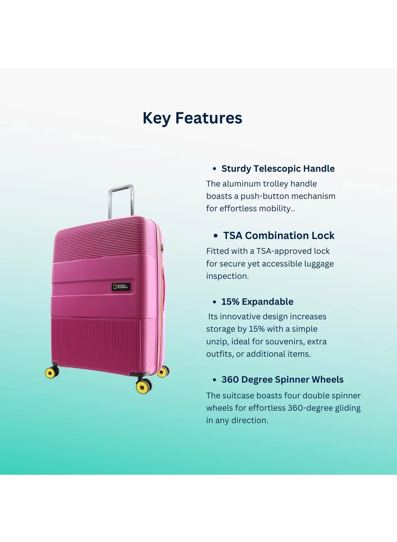 NATIONAL GEOGRAPHIC National Geographic Cavern Carry-On Small Cabin PP Hardside Luggage Fuchsia Pink, Durable/ Unbreakable/ Lightweight/ Anit-theft Zipper/ 4 Double Wheel TSA Lock Suitcase Trolley Bag (49 cm/ 20 Inch).
