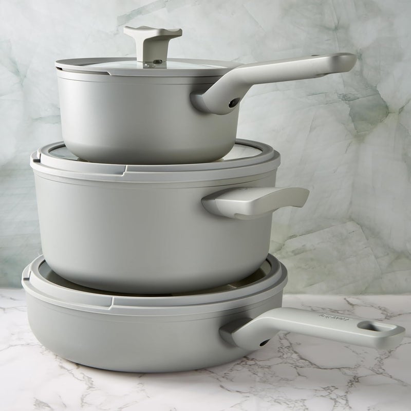 BergHOFF Balance Non-stick Ceramic Saucepan 7", 2.1qt. with Multifunctional Glass Lid, Recycled Aluminum, CeraGreen Non-toxic Coating, Stay-cool Handle, Induction Pan, 100% Sustainable, Moonmist - Image 4