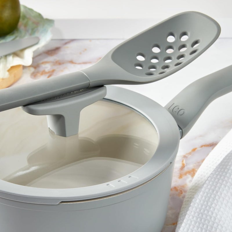 BergHOFF Balance Non-stick Ceramic Saucepan 7", 2.1qt. with Multifunctional Glass Lid, Recycled Aluminum, CeraGreen Non-toxic Coating, Stay-cool Handle, Induction Pan, 100% Sustainable, Moonmist - Image 5
