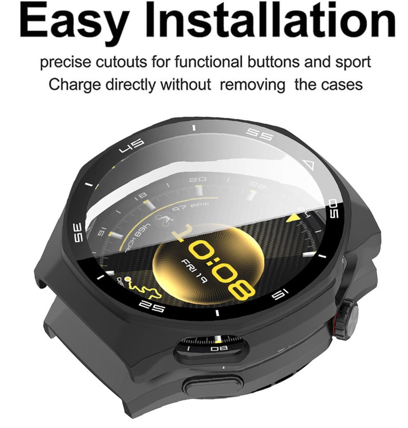 سجيت غطاء حماية لساعات Huawei Watch GT6 Pro بحجم 46mm من مادة PC الصلبة مع واقي شاشة زجاجي مقوى متوافق مع واقي الصدمات، متوافق مع Huawei GT 6 Pro 46mm (أسود) - Image 4