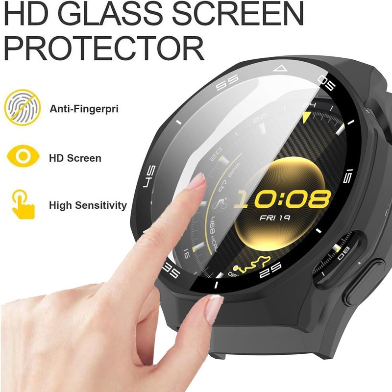 سجيت غطاء حماية لساعات Huawei Watch GT6 Pro بحجم 46mm من مادة PC الصلبة مع واقي شاشة زجاجي مقوى متوافق مع واقي الصدمات، متوافق مع Huawei GT 6 Pro 46mm (أسود) - Image 3
